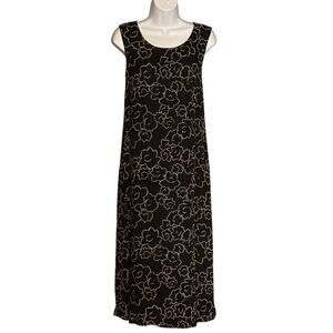 Vintage 80s Talbots Sleeveless Pencil Dress Size 6 Black Gold Floral Lined Midi